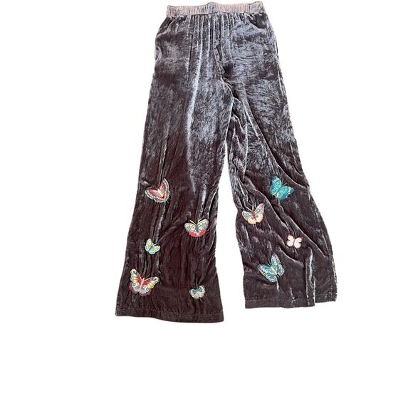 Johnny Was Luciana Seamed Wide Leg Pants Velour Brown Butterfly Boho Size XS - Picture 3 of 8